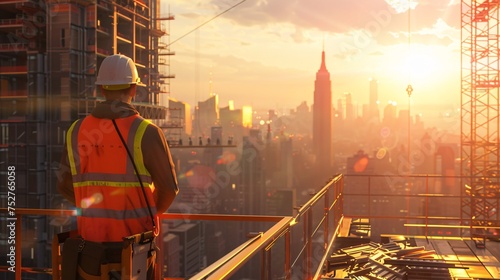 Sunset in the City A Construction Worker's Perspective Generative AI