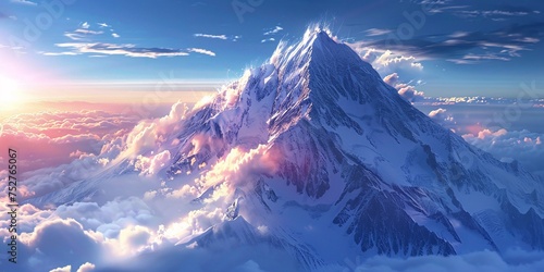 Rising to the Top A Stunning View of a Snow-Capped Mountain Generative AI