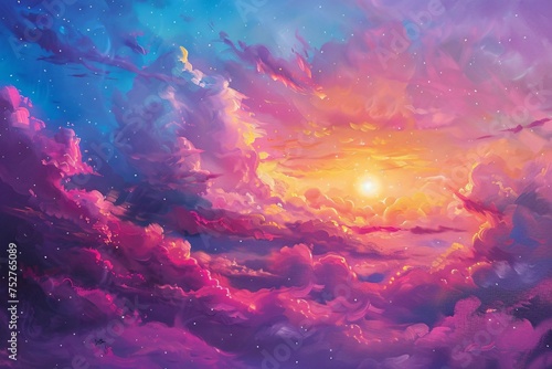 Purple Clouds and Sunset Sky A Colorful Painting of a Beautiful Sunset Generative AI