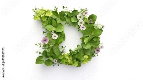 Botanical Harmony: Floral Layout with Number 5 Made from Fresh Green Leaves photo