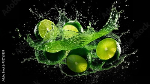 Zesty Splash: Fresh Lime Juice Splashing, Isolated on White Background