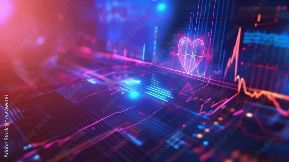 A holographic chart depicting trends and fluctuations in patients sugar levels pressure and heart rate over time for effective management. A holographic chart depicting trends and fluctuations in patients sugar levels pressure and heart rate over time for effective management.