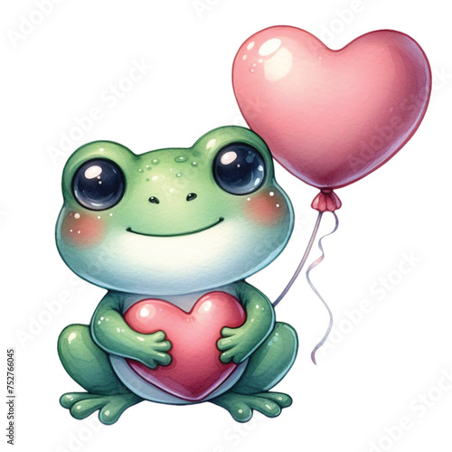 frog cute holding balloons clipart watercolor 