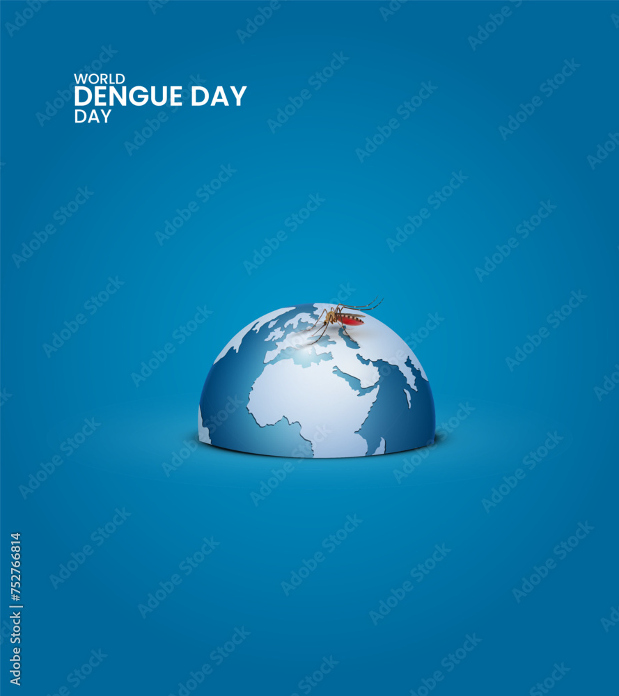 World Dengue Day, 3D world map whit red blood, design for social medai ...