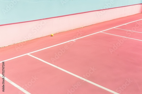 close-up minimalista de una pista de tenis rosa, cancha de tenis aesthetic