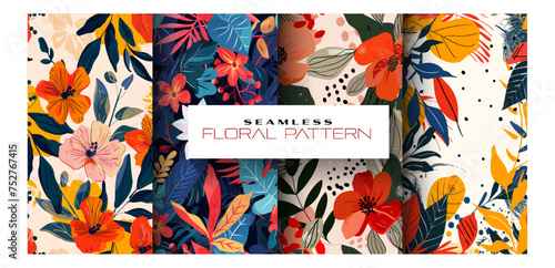 Vibrant seamless floral pattern with colorful blossoms