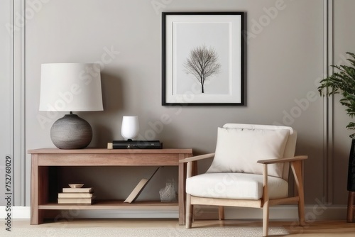  Modern living room furniture - armchair  table and lamp