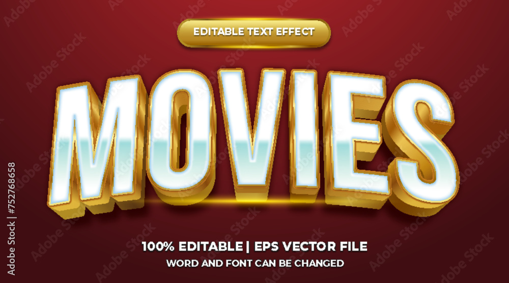 Vector movies cinema text effect 3d film movie red silver chrome gold style editable font effect

