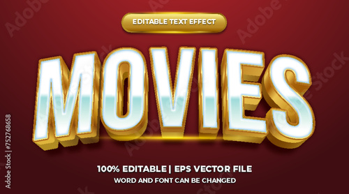 Vector movies cinema text effect 3d film movie red silver chrome gold style editable font effect
