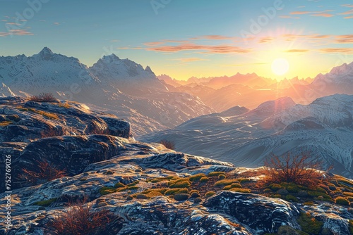 Sunrise on the Mountains A Stunning View of the Sun Setting Over the Rocky Mountains Generative AI © Riya