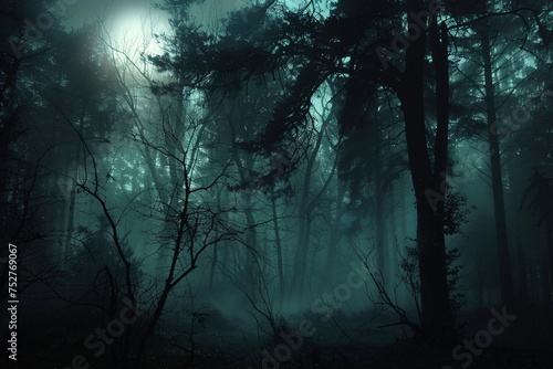 Foggy Night in the Forest A Scary Halloween Adventure Generative AI