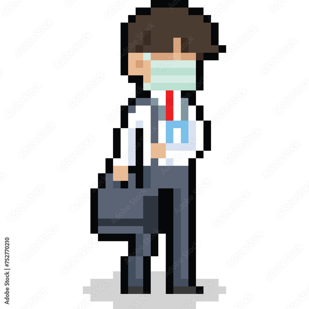 Fototapeta premium Pixel art office man with mask character 2