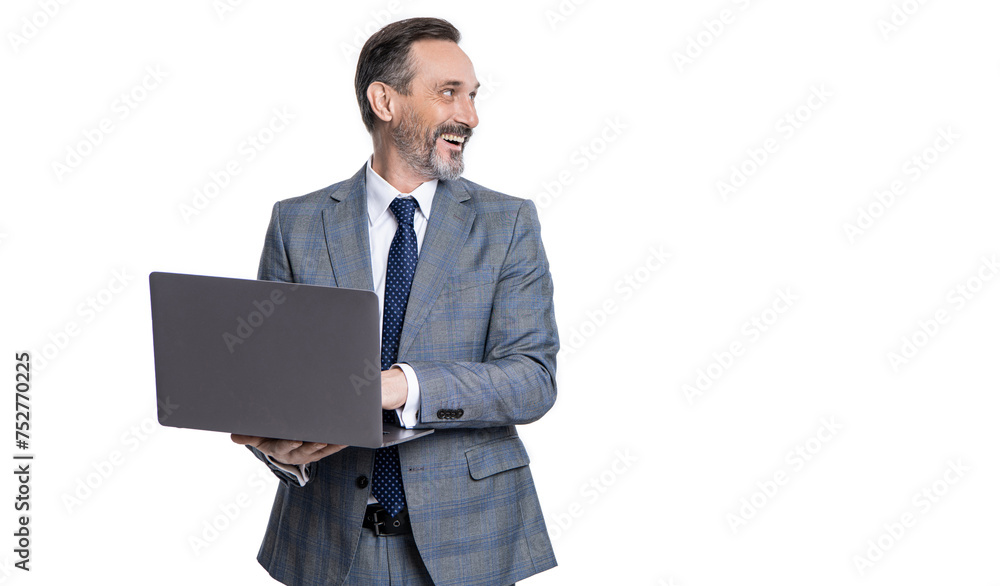 Businessman communication on computer. Freelancer working online. Freelance business blogger. Remote freelance working. Businessman freelancer in office suit. Business success. Copy space