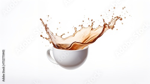 Caffeine Splash: Liquid Coffee Spilling from a White Cup photo