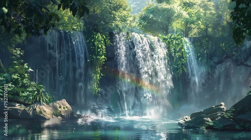 A Rainbow in Paradise A Fantasy Waterfall Scene Generative AI