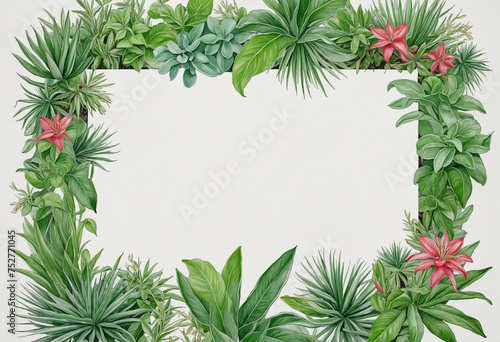 A cluster of houseplants as a frame border  copyspace