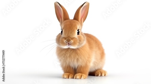 Adorable Whiskers  Orange-Brown Cute Baby Rabbit Isolated on White
