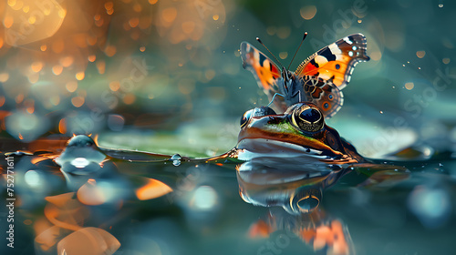 butterfly sits on frogs head