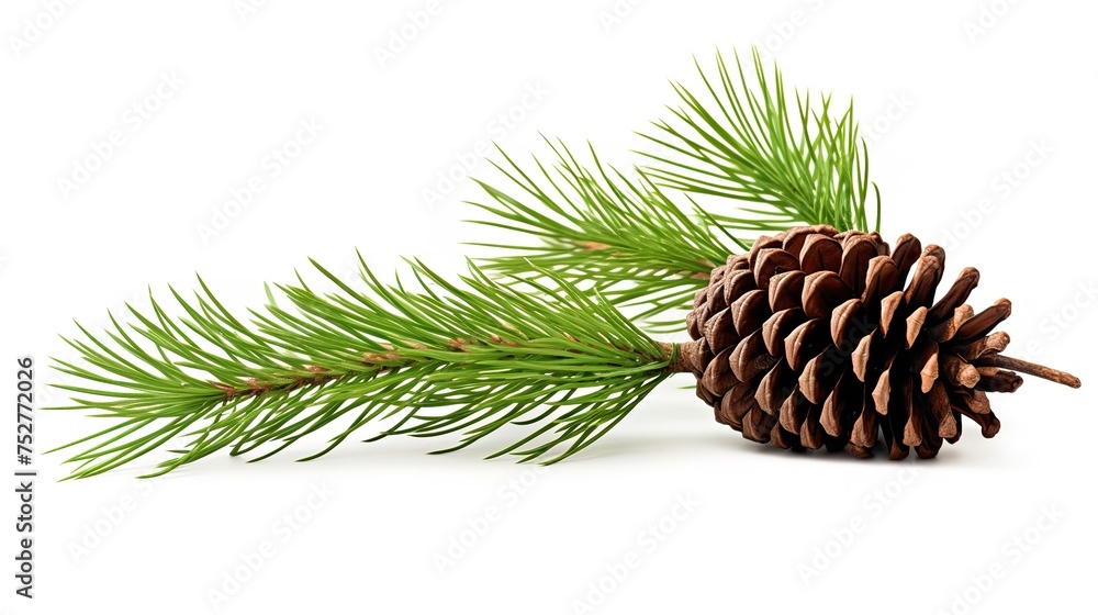 Nature's Simplicity: Pine Tree Branch and Cone Isolated on White (8K) Nature's Simplicity: Pine Tree Branch and Cone Isolated on White (8K)
