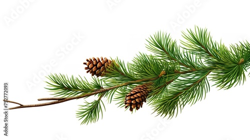 Nature's Simplicity: Pine Tree Branch and Cone Isolated on White (8K) © Devian Art