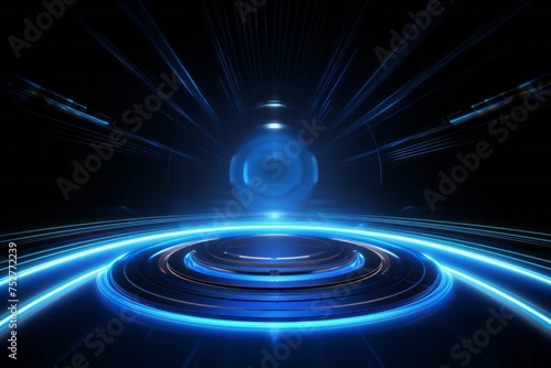 Transport your audience into the future with a captivating blue circular lines abstract futuristic technology background, Generative AI