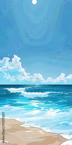 Summer Vibes A Blue Ocean with Clouds and Waves Generative AI