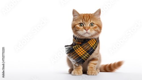 Whiskered Elegance: Portrait of a Scottish Straight Cat with a Bandana photo