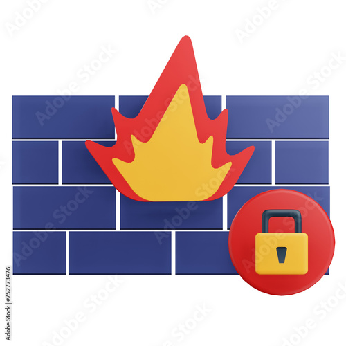 3D Save Firewall Icon with Transparent Background