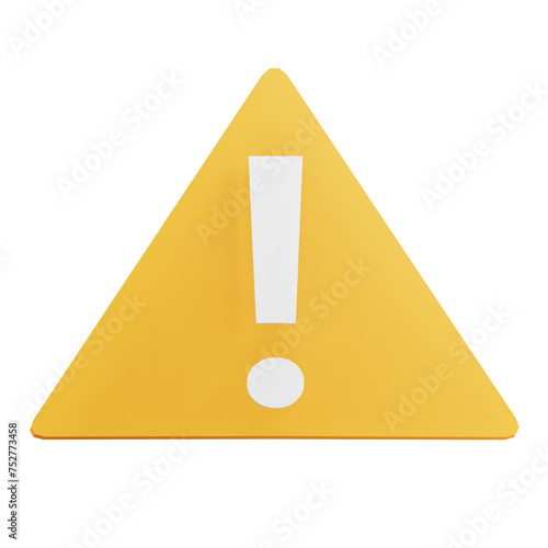 3D Warning Icon with Transparent Background