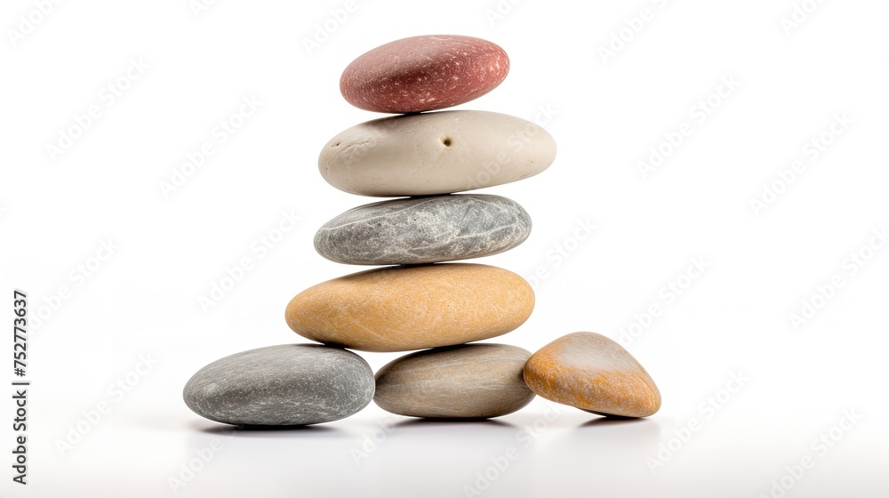 Zen Tranquility: Pyramid of Sea Pebbles Isolated on White Background Zen Tranquility: Pyramid of Sea Pebbles Isolated on White Background