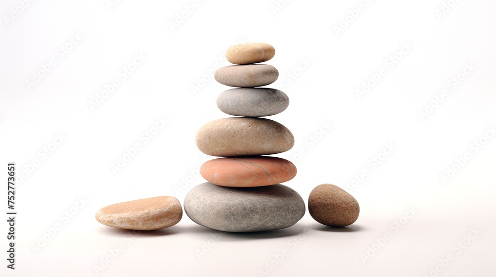 Zen Tranquility: Pyramid of Sea Pebbles Isolated on White Background Zen Tranquility: Pyramid of Sea Pebbles Isolated on White Background