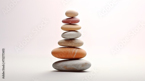 Zen Tranquility  Pyramid of Sea Pebbles Isolated on White Background