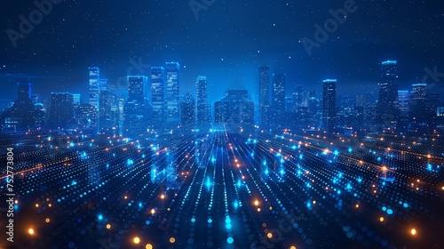 A futuristic city in neon and gold-yellow or orange light. Abstract background. The concept of modern technologies © CaptainMCity