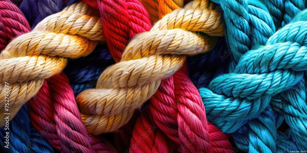A close-up of a multicolored rope in large copy. Generative Ai