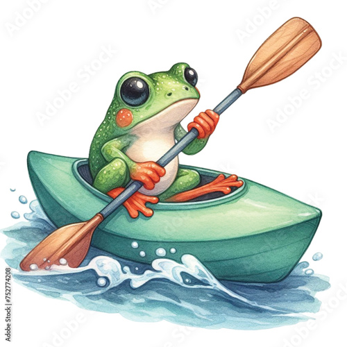 frog cute paddle a kayak clipart watercolor 