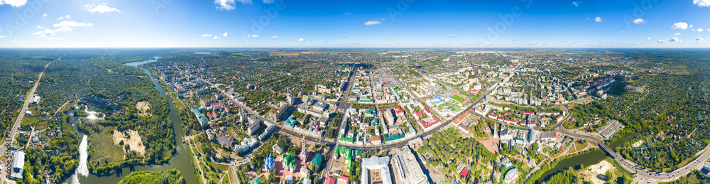 Tambov, Russia. Panorama of the city from the air in summer. Clear weather with clouds. Panorama 360, Aerial view
