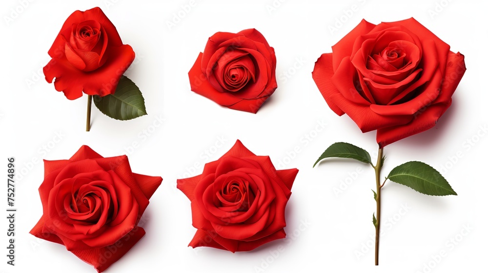 Fototapeta premium Eternal Passion: Red Rose Set, Flower Close-up Isolated on White