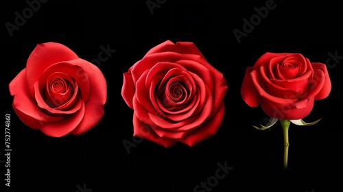 Eternal Passion  Red Rose Set  Flower Close-up Isolated on White