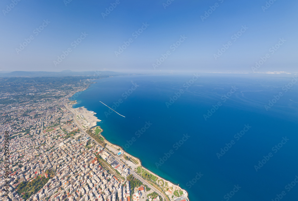 Patras, Greece. Patras is the third largest city in Greece. Located at the northwestern tip of the Peloponnese. Summer day. Aerial view