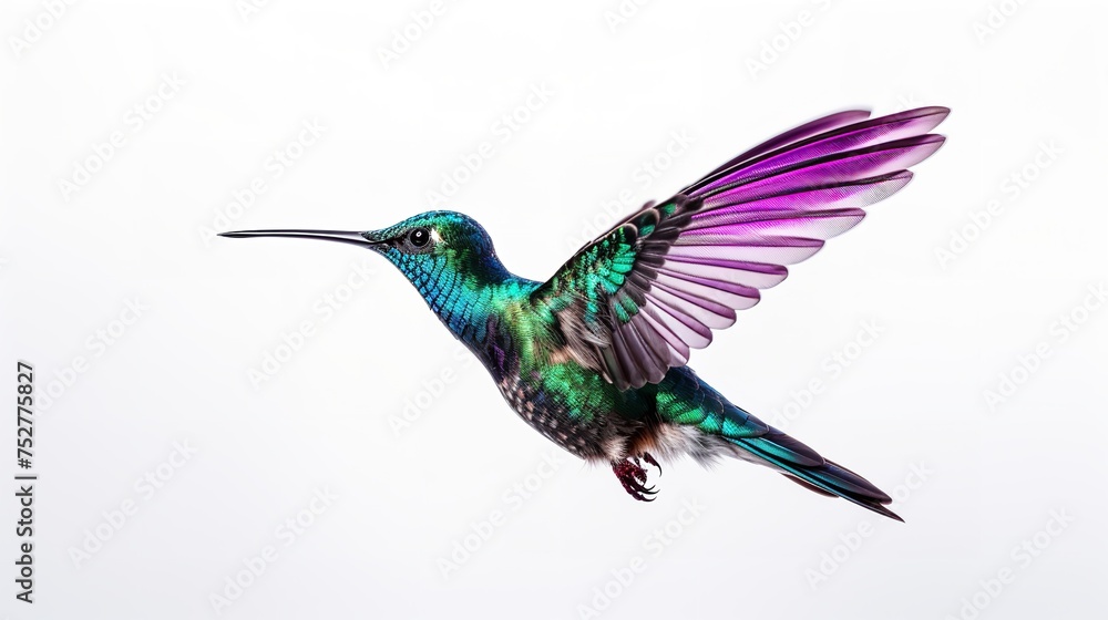 Fototapeta premium Graceful Flight: Set of Beautiful Hummingbirds Flying on a White Background