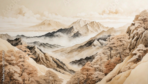 Mountain artwork. Landscape illustration. printable wall arts. Generative ai. photo
