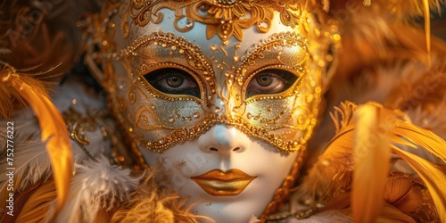 Venetian masquerade party at the Carnival of Masks. Generative Ai