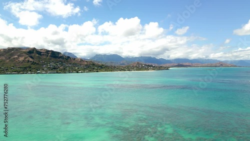 Wallpaper Mural Turquoise Seascape And Mountains In Oahu, Hawaii - Aerial Drone Shot Torontodigital.ca