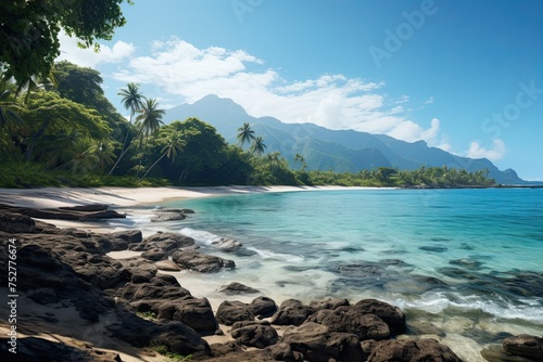 Seychelles landscape. Generative AI Art. Beautiful view.