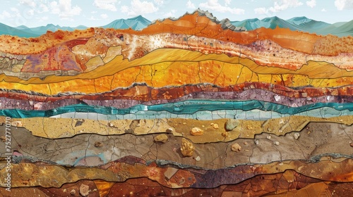 Colorful abstract geology layers in art installation