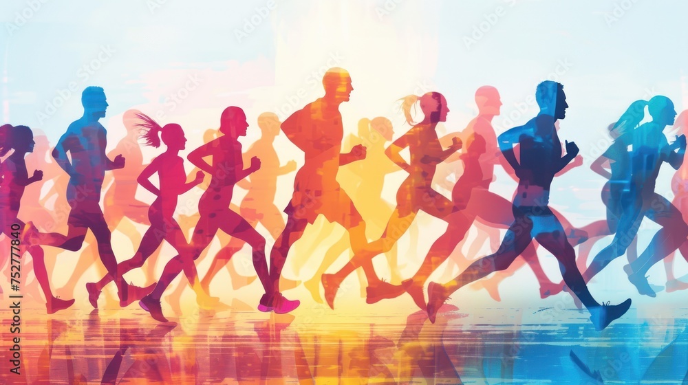 Obraz premium People running silhouettes set, sports and activity background