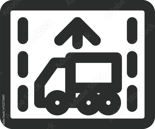 ミニ標識の線画単品イラスト　牽引自動車の自動車専用道路第一通行帯通行指定区間