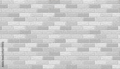 Vector grey brick wall pattern horizontal background. Flat gray and white wall texture. Simple textured brickwork for print, paper, design, decor, photo background, wallpaper.