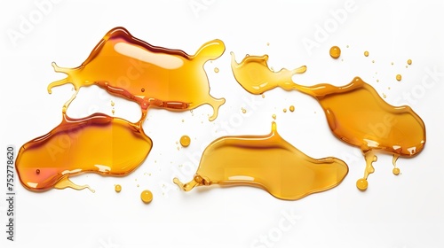 Golden Sweetness: Set of Honey Spill Isolated on White (Top View, 8K)