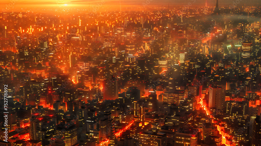 Fototapeta premium Cityscape at Night, Skyscrapers Under the Stars, The Pulse of Urban Life in the Twilight Hours